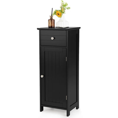 Wooden Bathroom Floor Storage Cabinet with Drawer and Shelf-Black