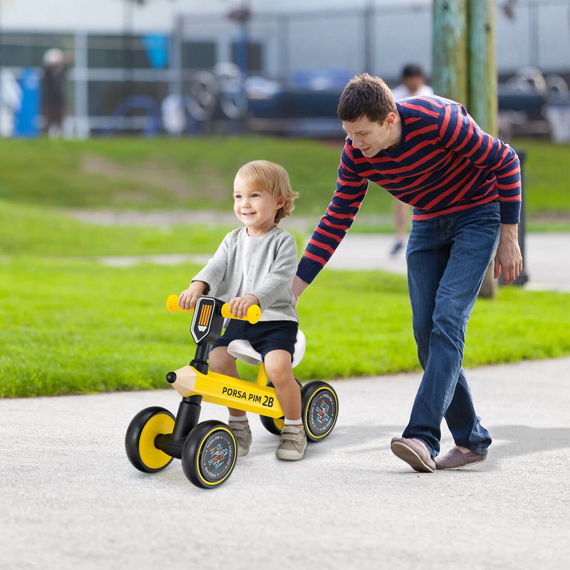 Baby Balance Bike with 4 Silent EVA Wheels and Limited Steering Wheels-Yellow