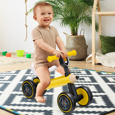 Baby Balance Bike with 4 Silent EVA Wheels and Limited Steering Wheels-Yellow