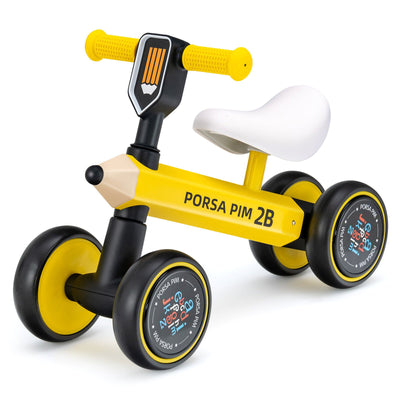 Baby Balance Bike with 4 Silent EVA Wheels and Limited Steering Wheels-Yellow