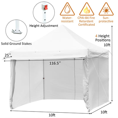 10 x 10 Feet Pop up Gazebo with 4 Height and Adjust Folding Awning-White