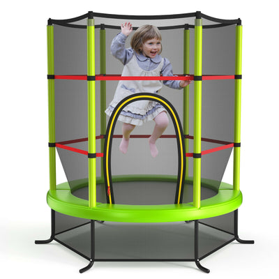 55 Inch Kids Recreational Trampoline Bouncing Jumping Mat with Enclosure Net-Green