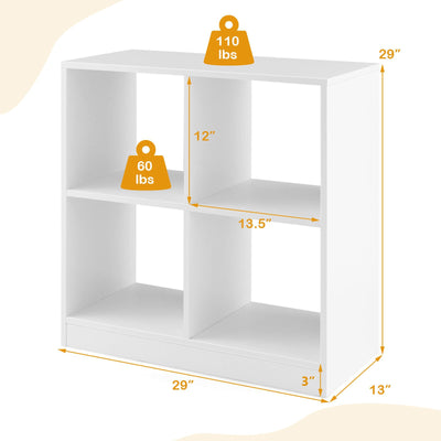 4-Cube Kids Bookcase with Open Shelves-White