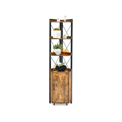 Tall Corner Storage Cabinet with 3-Tier Shelf and Enclosed Cabinet-Rustic Brown