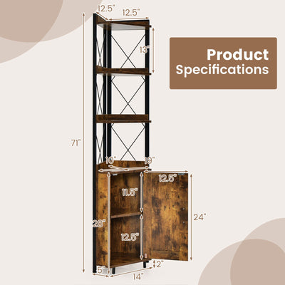 Tall Corner Storage Cabinet with 3-Tier Shelf and Enclosed Cabinet-Rustic Brown