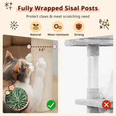 67 Inch Modern Cat Tree Tower with Top Perch and Sisal Rope Scratching Posts-Natural