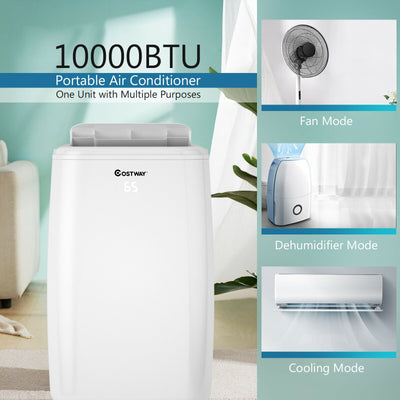 10000 BTU(Ashrae) Portable Air Conditioner with with 3 Modes and Remote Control