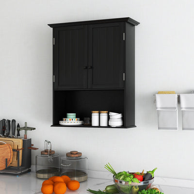 2-Door Wall Mount Bathroom Storage Cabinet with Open Shelf-Black