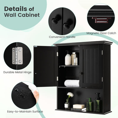 2-Door Wall Mount Bathroom Storage Cabinet with Open Shelf-Black