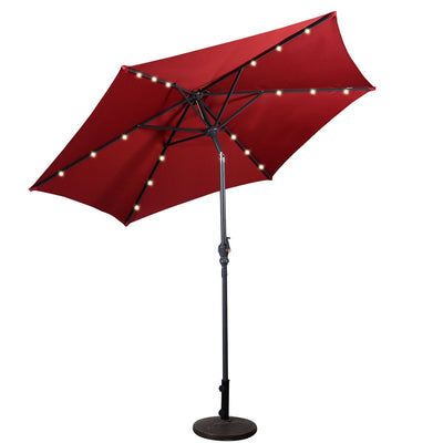 9' Solar LED Lighted Patio Market Umbrella Tilt Adjustment Crank Lift -Burgundy