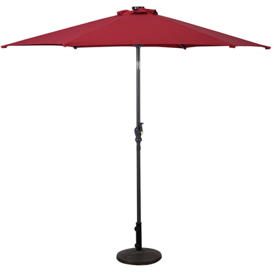 9' Solar LED Lighted Patio Market Umbrella Tilt Adjustment Crank Lift -Burgundy