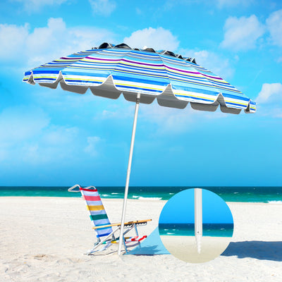 8FT Portable Beach Umbrella with Sand Anchor and Tilt Mechanism for Garden and Patio-Blue