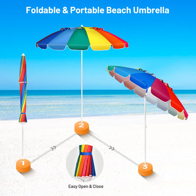 8FT Portable Beach Umbrella with Sand Anchor and Tilt Mechanism for Garden and Patio-Multicolor