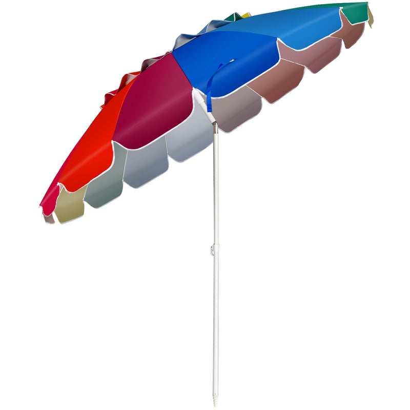 8FT Portable Beach Umbrella with Sand Anchor and Tilt Mechanism for Garden and Patio-Multicolor