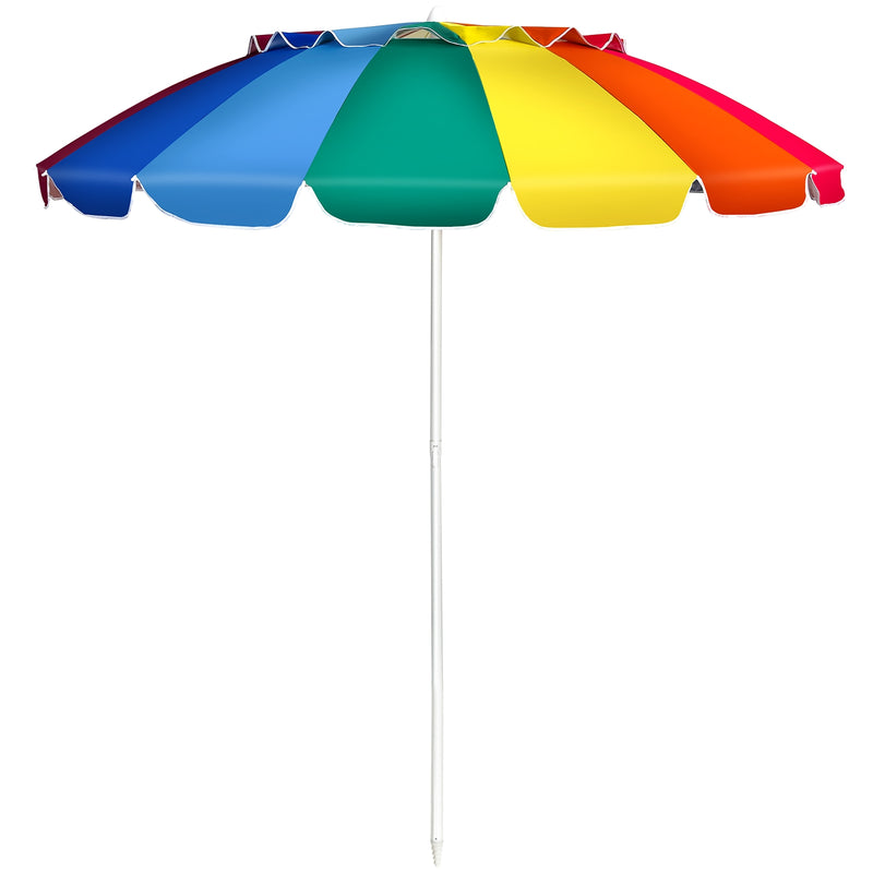 8FT Portable Beach Umbrella with Sand Anchor and Tilt Mechanism for Garden and Patio-Multicolor