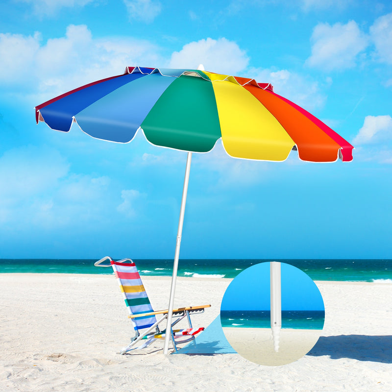 8FT Portable Beach Umbrella with Sand Anchor and Tilt Mechanism for Garden and Patio-Multicolor