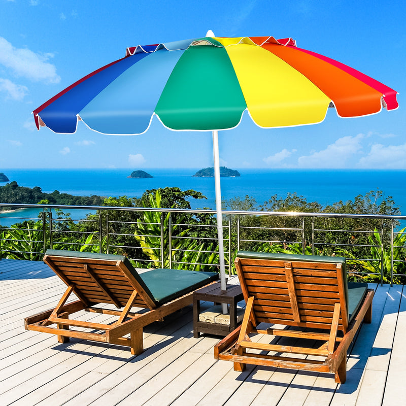 8FT Portable Beach Umbrella with Sand Anchor and Tilt Mechanism for Garden and Patio-Multicolor