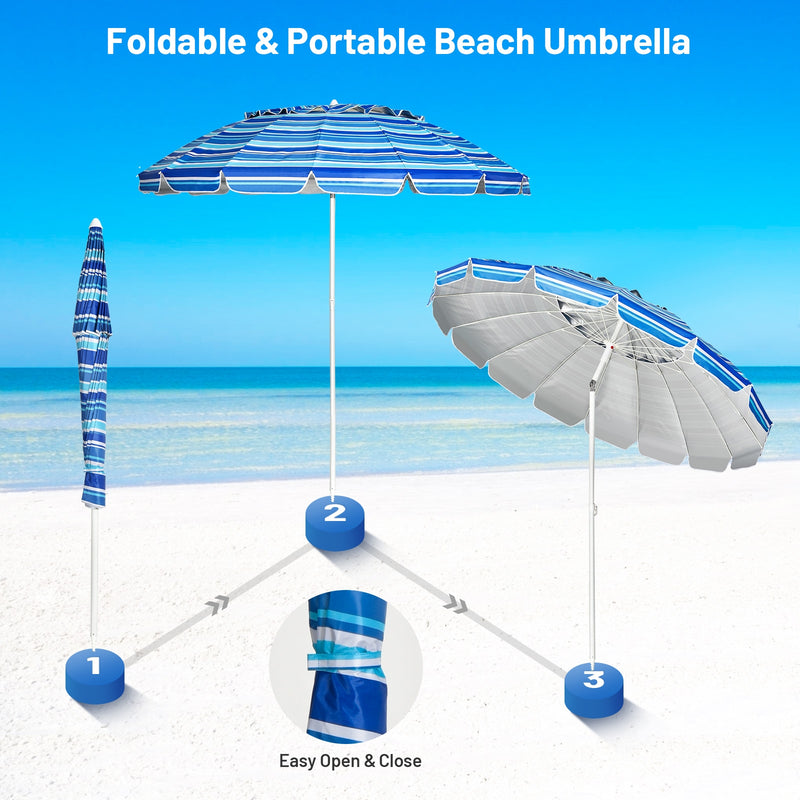 8FT Portable Beach Umbrella with Sand Anchor and Tilt Mechanism for Garden and Patio-Navy