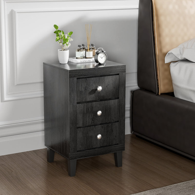 Modern Nightstand with 3 Drawers for Bedroom Living Room-Black