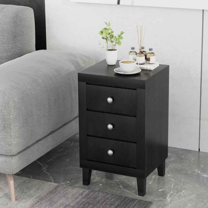 Modern Nightstand with 3 Drawers for Bedroom Living Room-Black