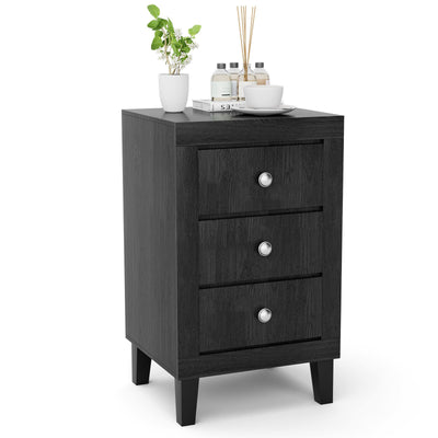 Modern Nightstand with 3 Drawers for Bedroom Living Room-Black