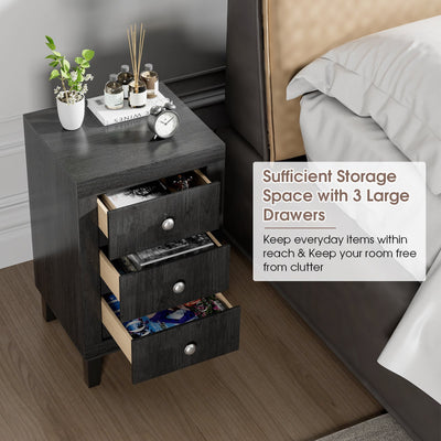 Modern Nightstand with 3 Drawers for Bedroom Living Room-Black