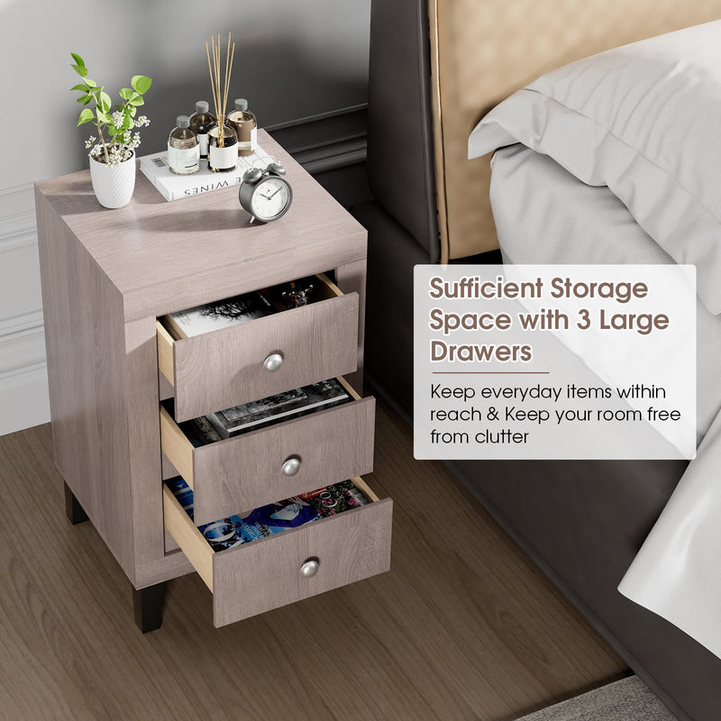 Modern Nightstand with 3 Drawers for Bedroom Living Room-Gray