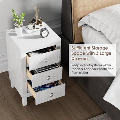 Modern Nightstand with 3 Drawers for Bedroom Living Room-White