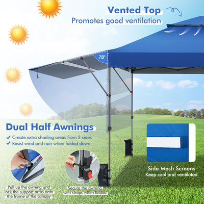 10 x 17.6 Feet Outdoor Instant Pop-up Canopy Tent with Dual Half Awnings-Blue