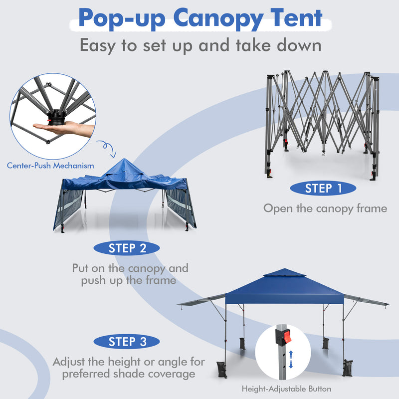 10 x 17.6 Feet Outdoor Instant Pop-up Canopy Tent with Dual Half Awnings-Blue