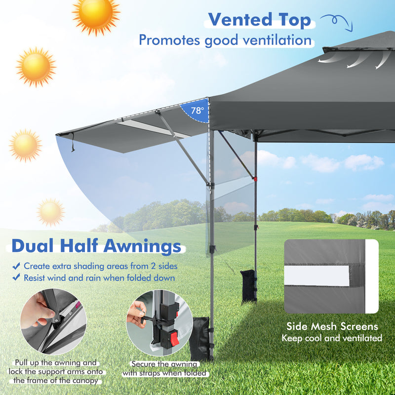 10 x 17.6 Feet Outdoor Instant Pop-up Canopy Tent with Dual Half Awnings-Gray