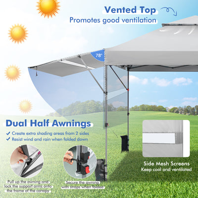 10 x 17.6 Feet Outdoor Instant Pop-up Canopy Tent with Dual Half Awnings-White