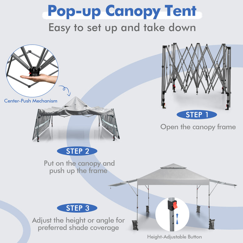 10 x 17.6 Feet Outdoor Instant Pop-up Canopy Tent with Dual Half Awnings-White