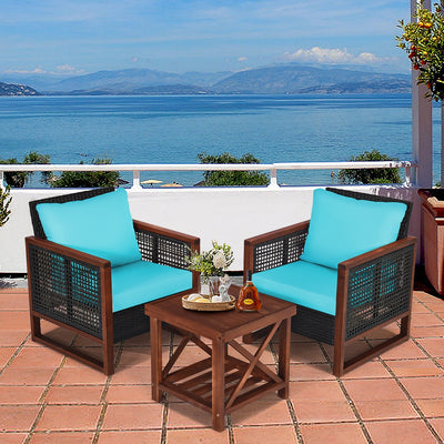 3 Pieces Acacia Wood Patio Furniture Set with Coffee Table-Turquoise