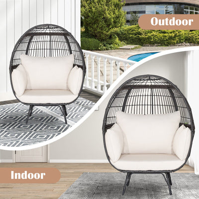 Oversized Patio Rattan Egg Lounge Chair with 4 Cushions-Brown