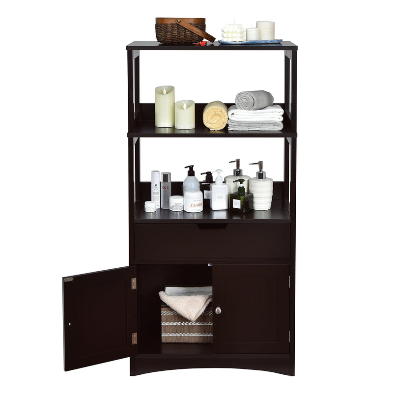 Bathroom Storage Cabinet with Drawer and Shelf Floor Cabinet-Dark Brown