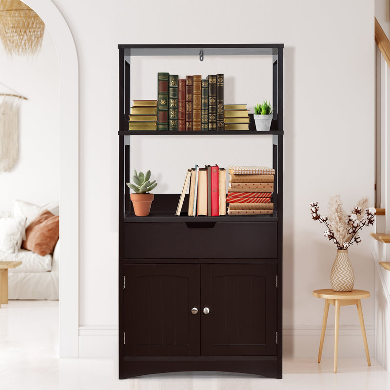 Bathroom Storage Cabinet with Drawer and Shelf Floor Cabinet-Dark Brown