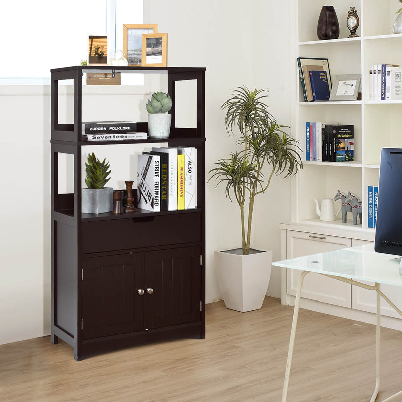 Bathroom Storage Cabinet with Drawer and Shelf Floor Cabinet-Dark Brown