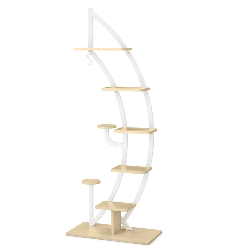 6-Tier 9 Potted Metal Plant Stand Holder Display Shelf with Hook-White