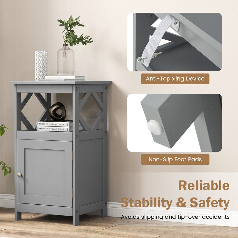 Bathroom Floor Cabinet Side Storage Organizer with Open Shelf and Single Door-Gray