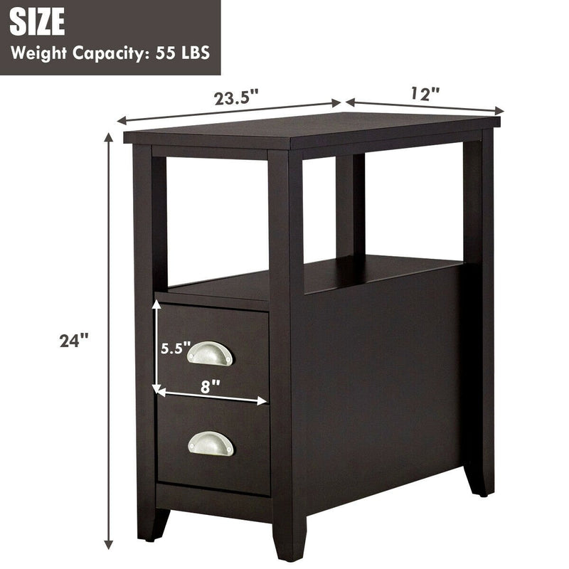 2 Pieces Wooden Bed-side Nightstand Set with 2 Drawers-Dark Brown