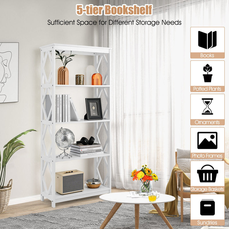 5-Tier Modern Freestanding Bookcase with Open Shelves-White