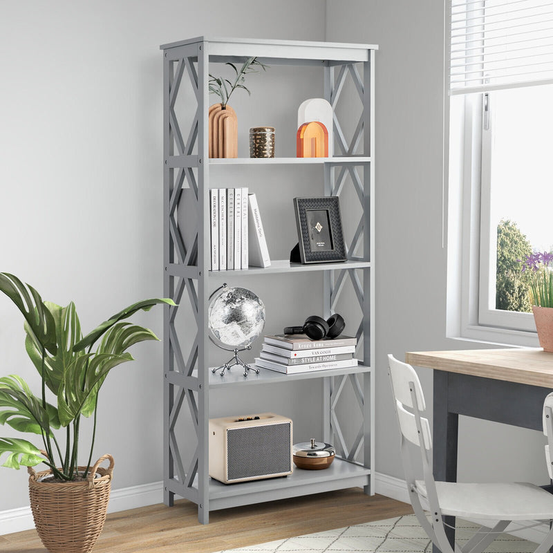 5-Tier Modern Freestanding Bookcase with Open Shelves-Gray