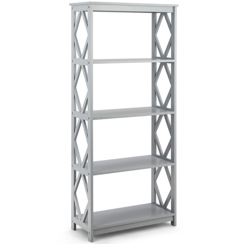 5-Tier Modern Freestanding Bookcase with Open Shelves-Gray