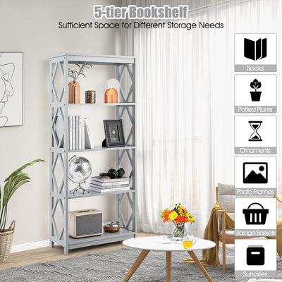 5-Tier Modern Freestanding Bookcase with Open Shelves-Gray