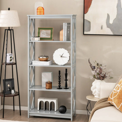 5-Tier Modern Freestanding Bookcase with Open Shelves-Gray