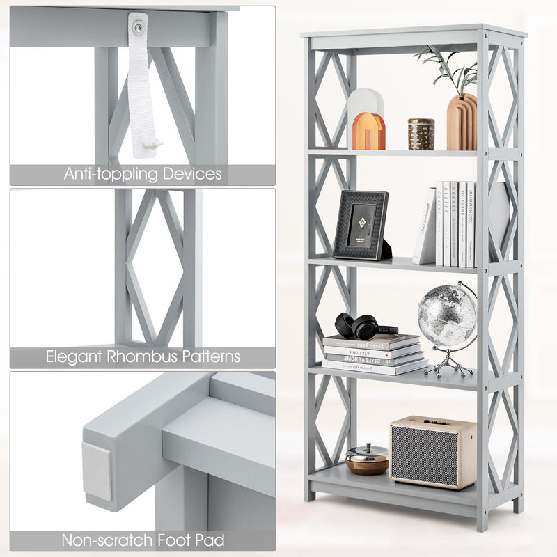 5-Tier Modern Freestanding Bookcase with Open Shelves-Gray