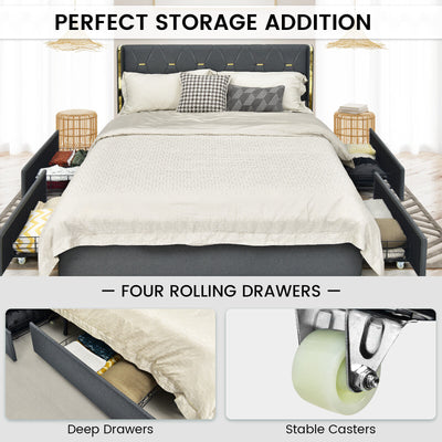 Full/Queen Size Upholstered Bed Frame with 4 Storage Drawers-Full Size