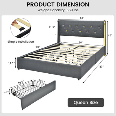 Full/Queen Size Upholstered Bed Frame with 4 Storage Drawers-Queen Size