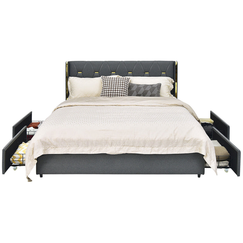 Full/Queen Size Upholstered Bed Frame with 4 Storage Drawers-Queen Size